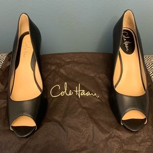 Authentic Cole Haan Black Leather Open Toe Pump